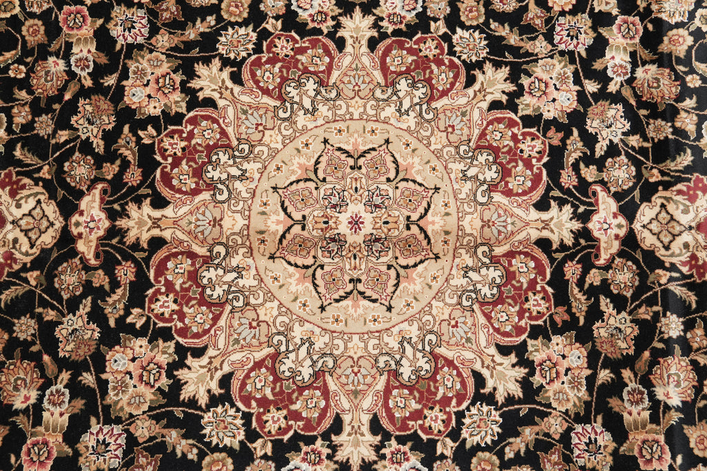 8.6 x 11.6 Wool and Silk Handmade Tabriz Rug Black #PIX-13158