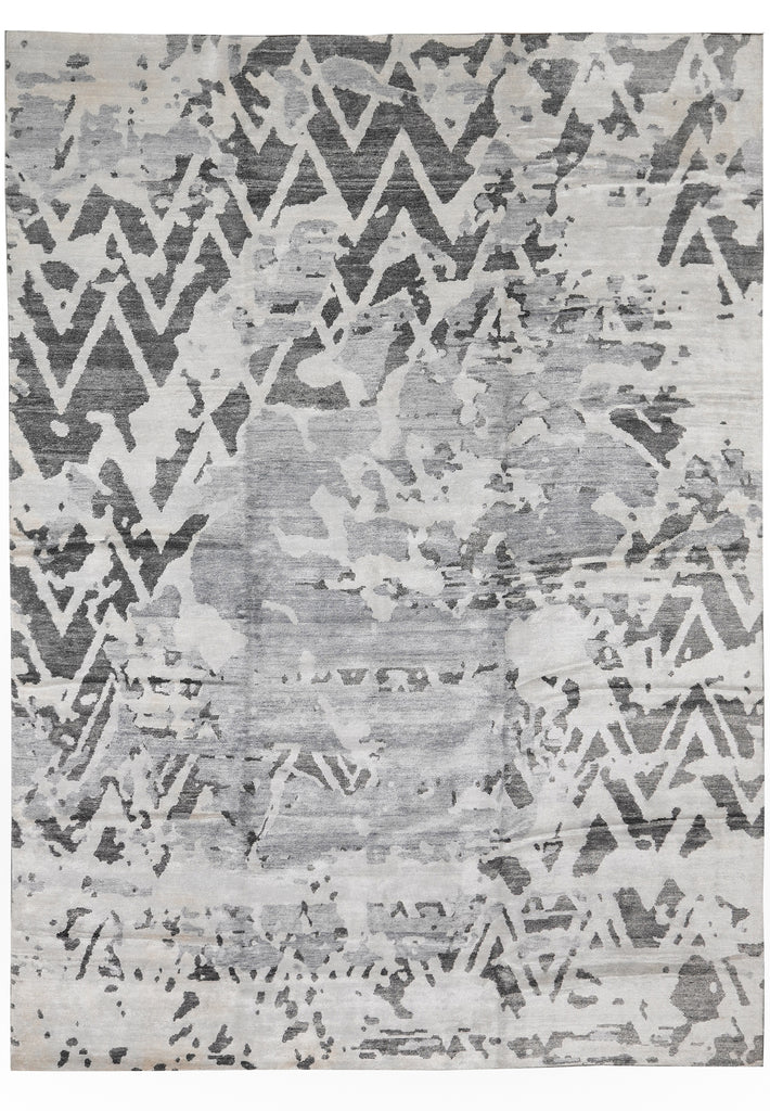 10 x 14 Quality Handmade Modern Rug Gray Wool and Silk