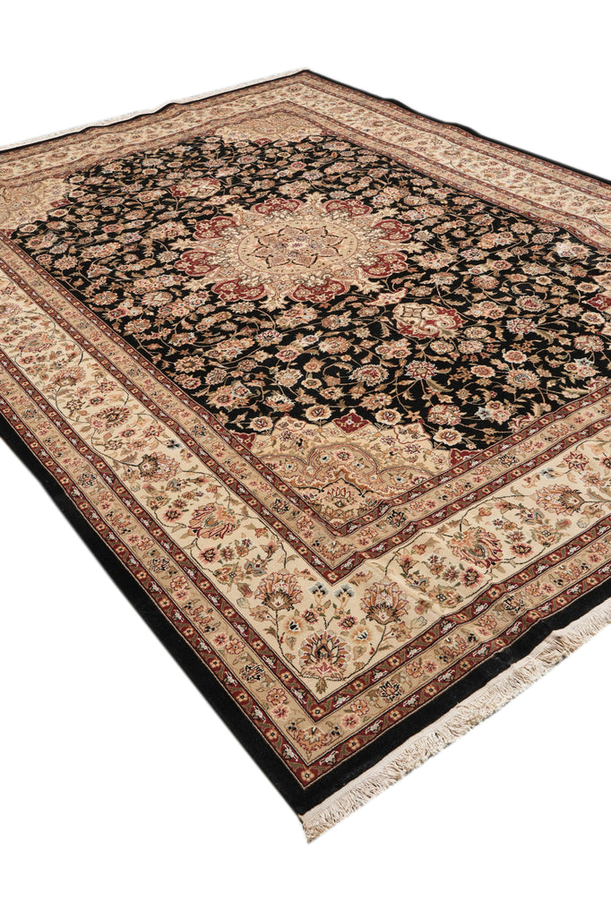 8.6 x 11.6 Wool and Silk Handmade Tabriz Rug Black #PIX-13158