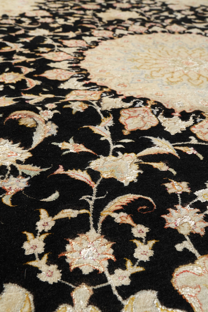 5 x 8 High Quality SIGNED Wool and Silk Persian Tabriz Rug BLACK 400 KPSI #PIX-26510