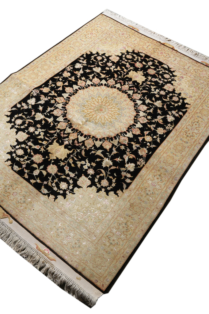 5 x 8 High Quality SIGNED Wool and Silk Persian Tabriz Rug BLACK 400 KPSI #PIX-26510