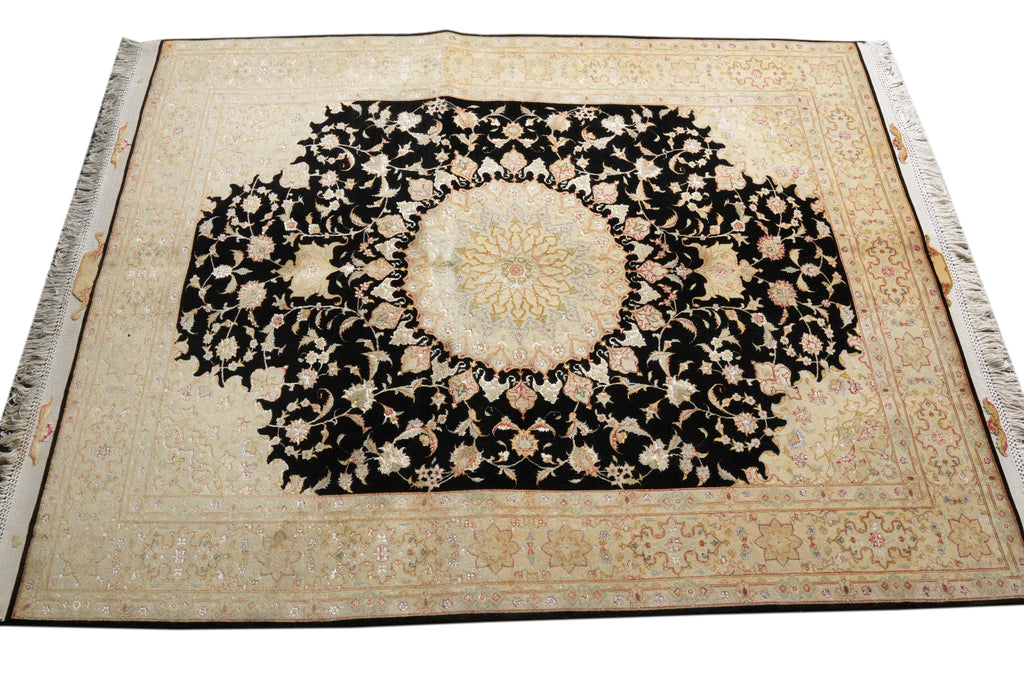 5 x 8 High Quality SIGNED Wool and Silk Persian Tabriz Rug BLACK 400 KPSI #PIX-26510
