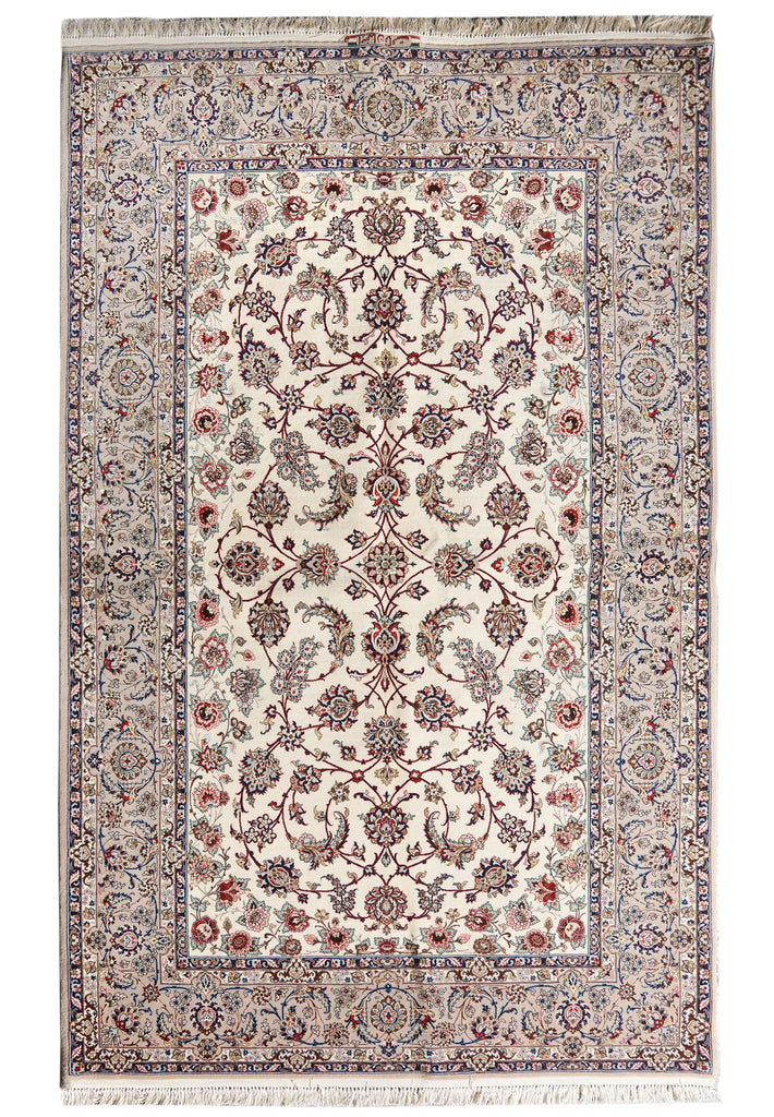 5 x 7.8 SIGNED Authentic Persian Esfahan Rug Wool and Silk on Silk 500 KPSI #PIX-16884