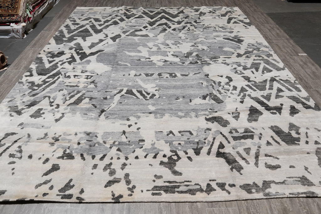 10 x 14 Quality Handmade Modern Rug Gray Wool and Silk #F-4573