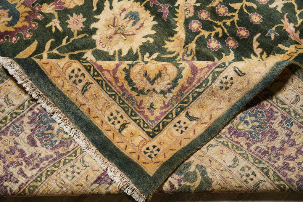 9.9 x 14 Quality Handmade Agra Rug Green and Lavander #PIX-8669