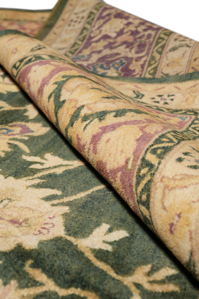 9.9 x 14 Quality Handmade Agra Rug Green and Lavander #PIX-8669
