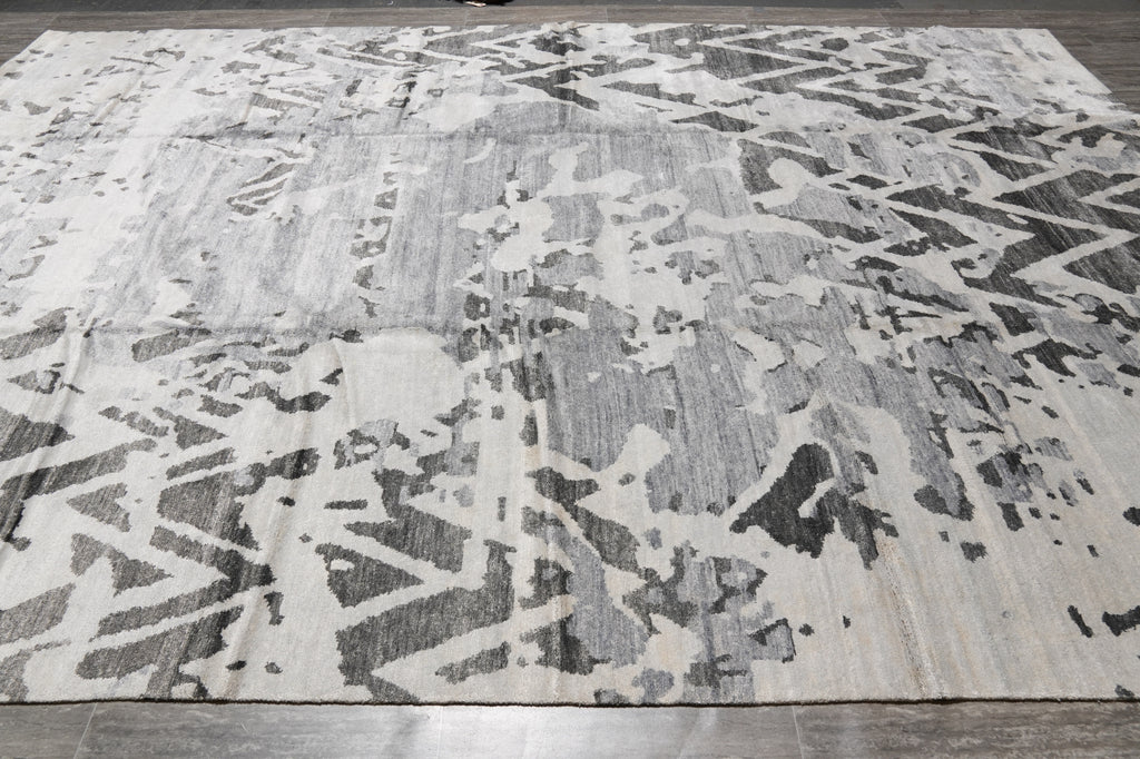 10 x 14 Quality Handmade Modern Rug Gray Wool and Silk #F-4573