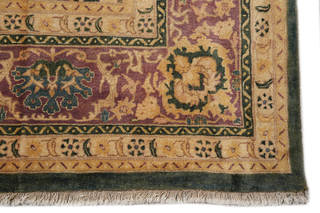 9.9 x 14 Quality Handmade Agra Rug Green and Lavander #PIX-8669