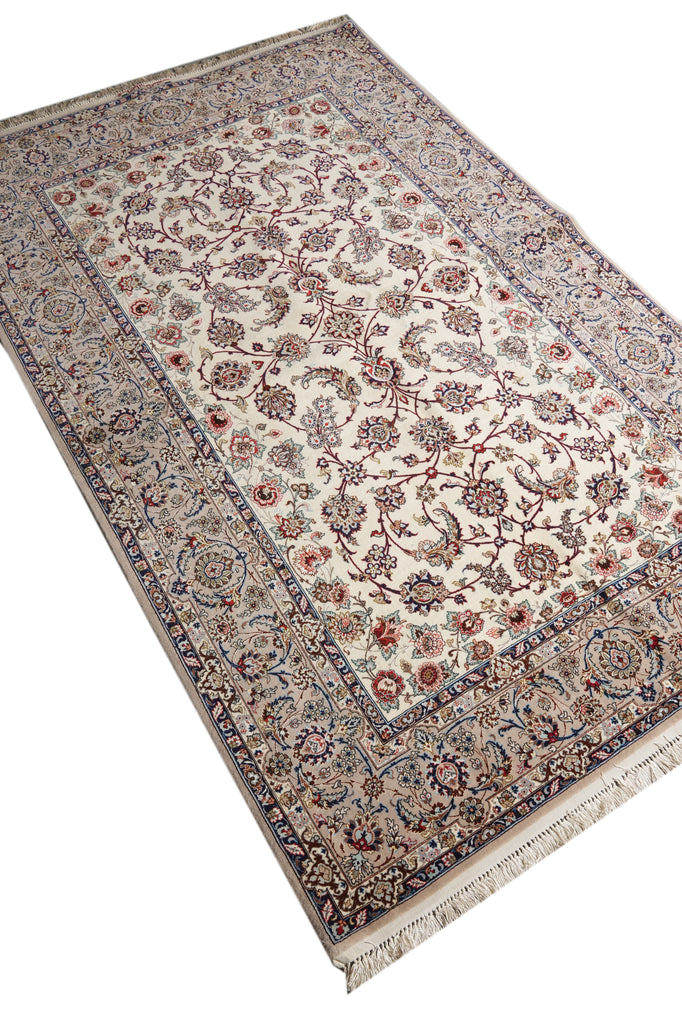 5 x 7.8 SIGNED Authentic Persian Esfahan Rug Wool and Silk on Silk 500 KPSI #PIX-16884