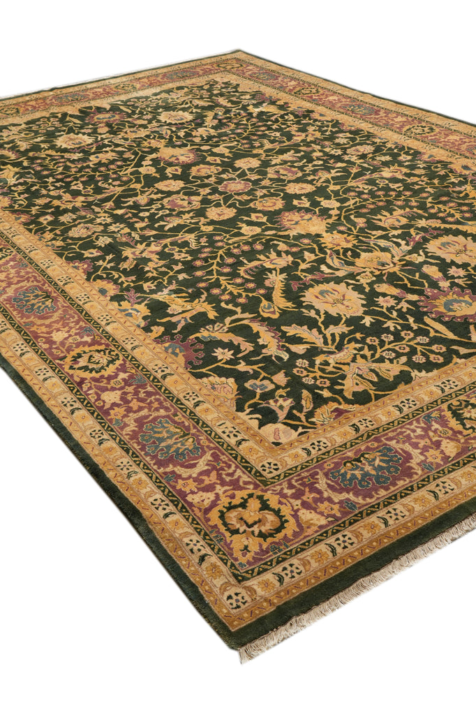 9.9 x 14 Quality Handmade Agra Rug Green and Lavander #PIX-8669
