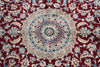 Load image into Gallery viewer, A close-up of a traditional Persian-style area rug featuring a central medallion and intricate floral motifs in deep red, cream, light blue, and brown.