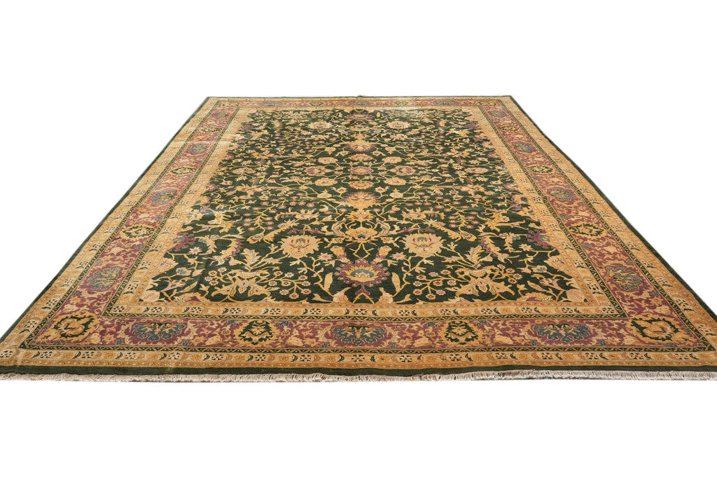 9.9 x 14 Quality Handmade Agra Rug Green and Lavander
