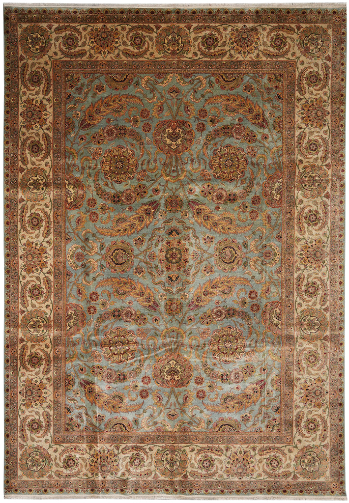 10 x 14 Quality Handamde Jaipur Rug Light Blue and Gold #F-4270
