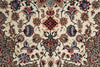 Load image into Gallery viewer, A close-up of an ornate traditional patterned rug with a cream background and intricate floral motifs in blue, red, brown, and gray.