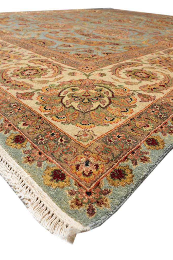 10 x 14 Quality Handamde Jaipur Rug Light Blue and Gold #F-4270