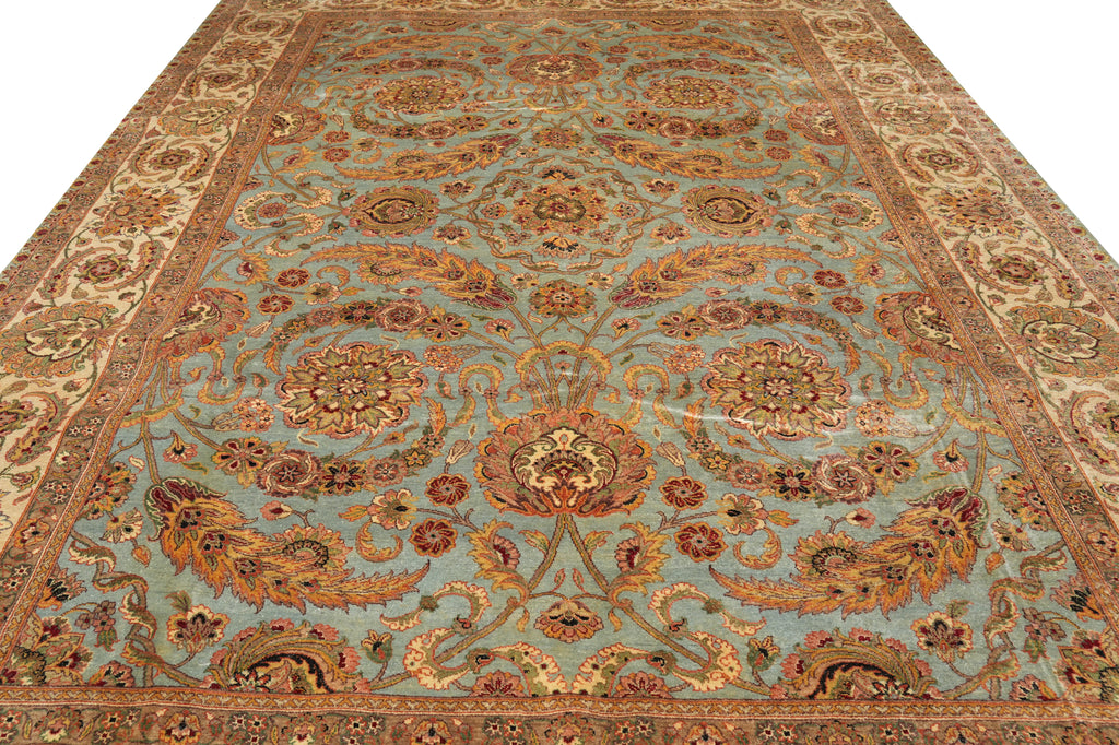10 x 14 Quality Handamde Jaipur Rug Light Blue and Gold #F-4270