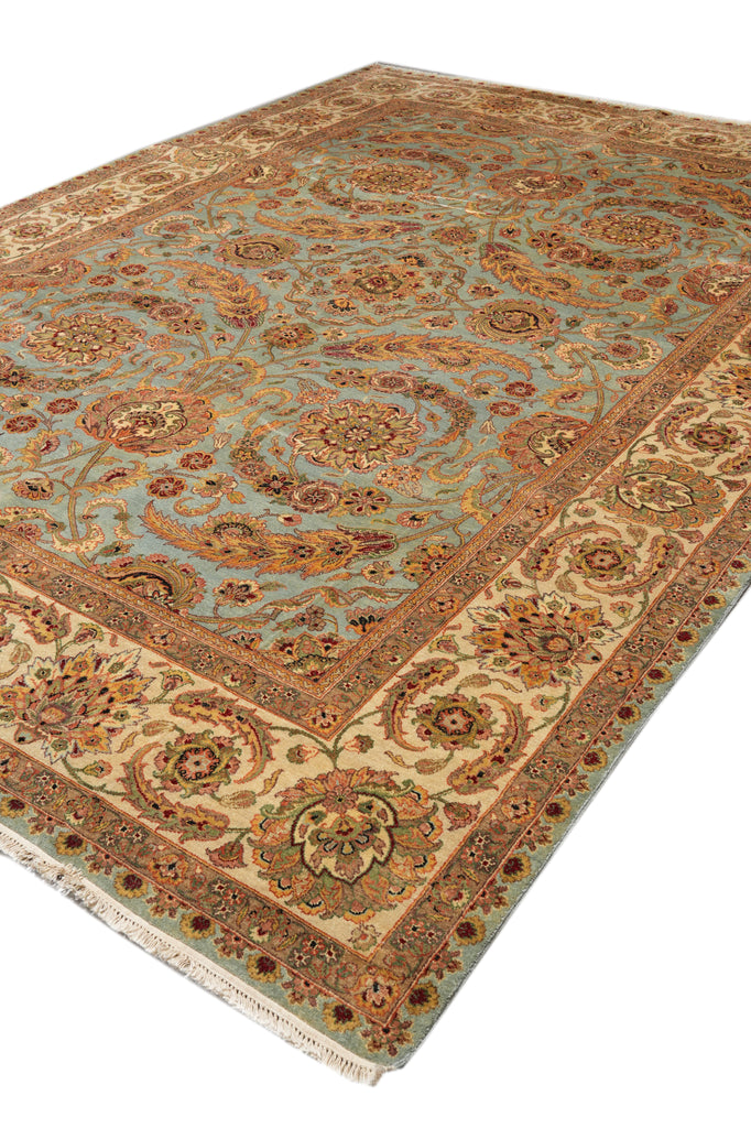 10 x 14 Quality Handamde Jaipur Rug Light Blue and Gold #F-4270