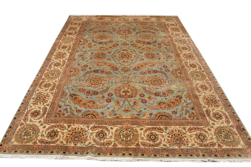 10 x 14 Quality Handamde Jaipur Rug Light Blue and Gold #F-4270