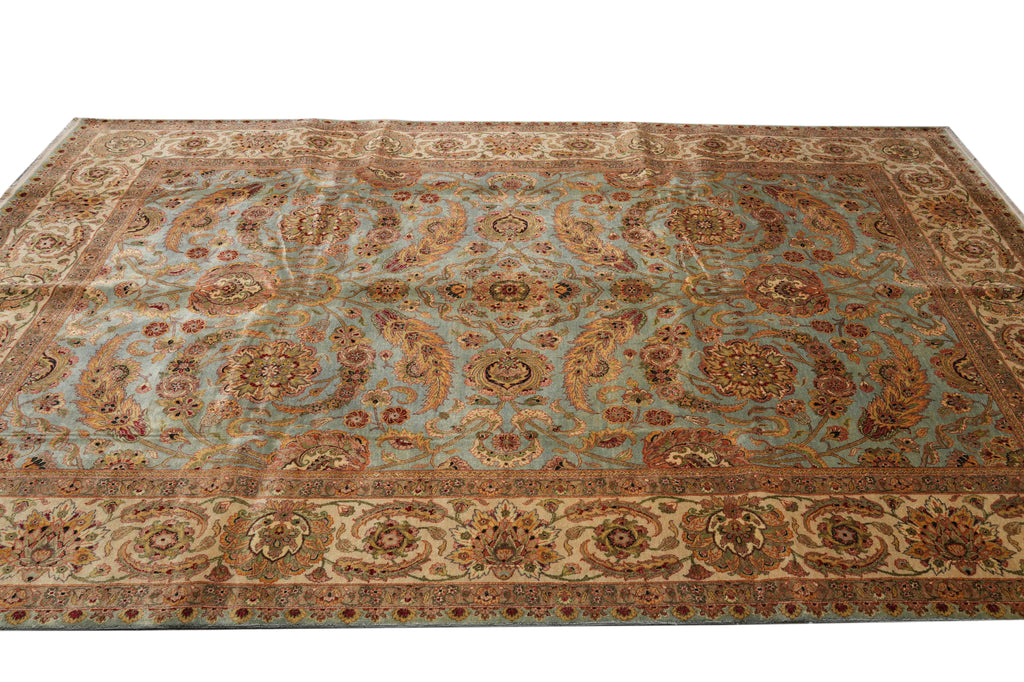 10 x 14 Quality Handamde Jaipur Rug Light Blue and Gold #F-4270