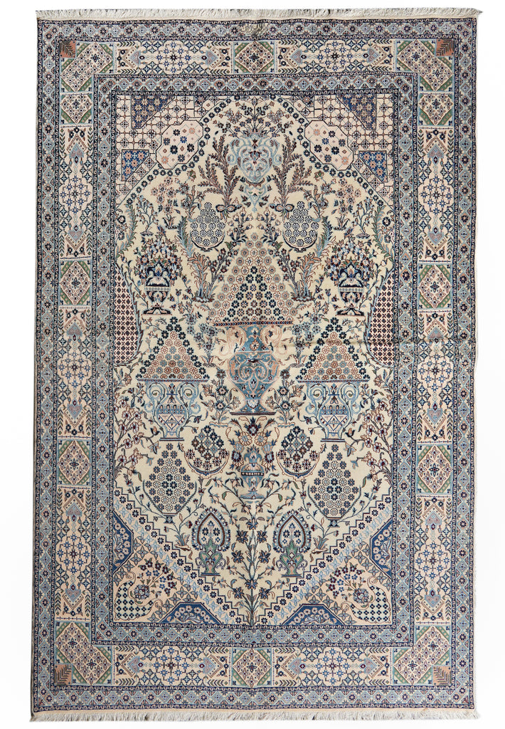 5 x 8 Authentic Signed Persian Green Nain Rug Wool and Silk Handmade Iran-#PIX-4241