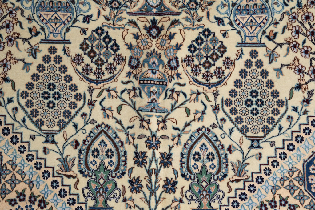 5 x 8 Authentic Signed Persian Green Nain Rug Wool and Silk Handmade Iran-#PIX-4241