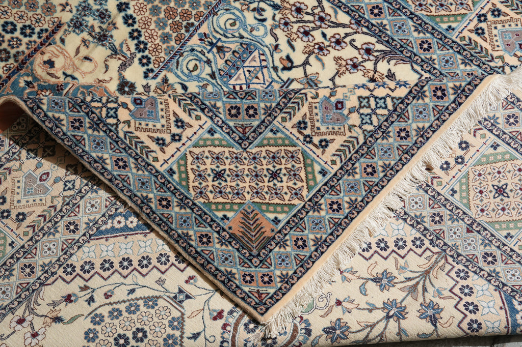 5 x 8 Authentic Signed Persian Green Nain Rug Wool and Silk Handmade Iran-#PIX-4241