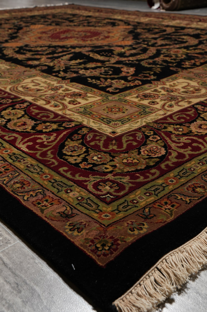 8 x 10 Quality Jaipur Rug Lustrous Dense Wool Black Burgudny #F-4575