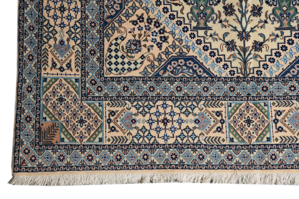 5 x 8 Authentic Signed Persian Green Nain Rug Wool and Silk Handmade Iran-#PIX-4241