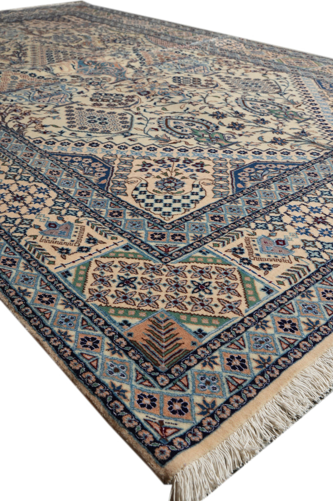 5 x 8 Authentic Signed Persian Green Nain Rug Wool and Silk Handmade Iran-#PIX-4241