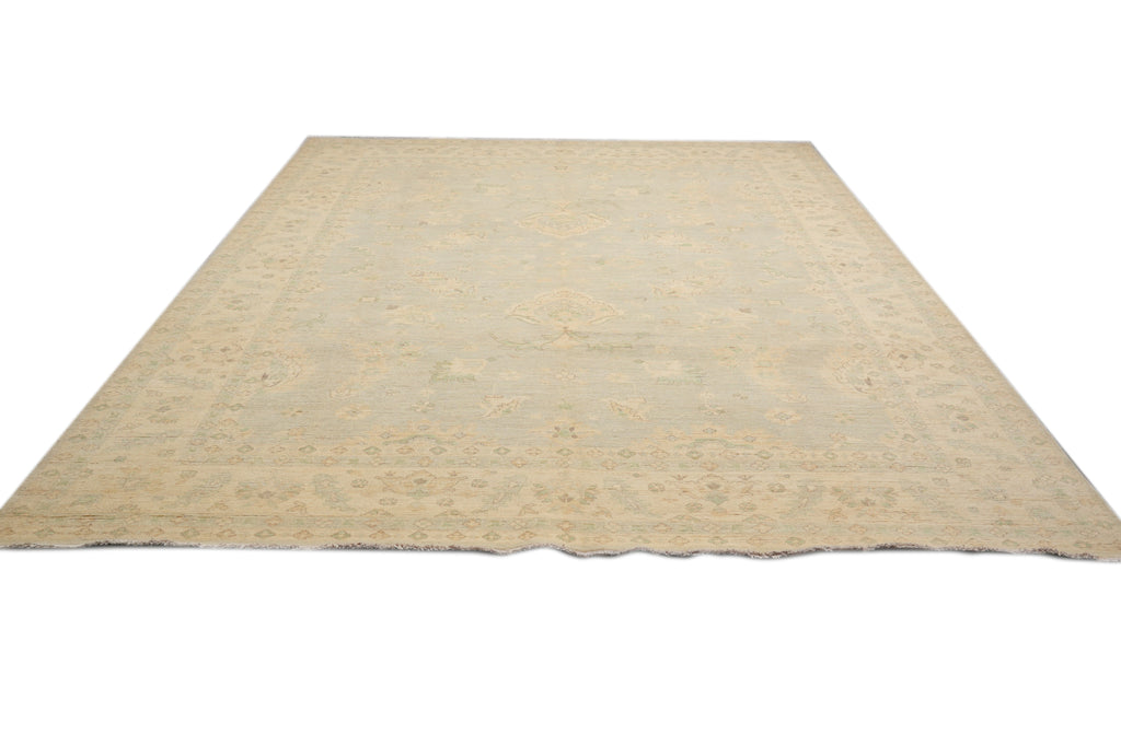 9 x 11.8 Soft Light Green Transitional Chobi Zigler Rug