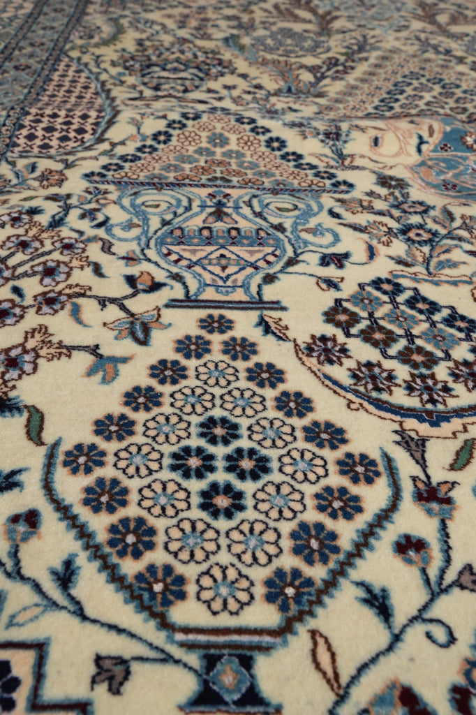 5 x 8 Authentic Signed Persian Green Nain Rug Wool and Silk Handmade Iran-#PIX-4241