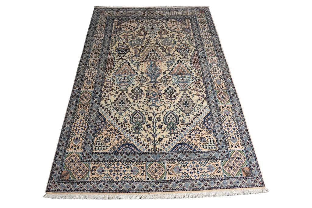 5 x 8 Authentic Signed Persian Green Nain Rug Wool and Silk Handmade Iran-#PIX-4241