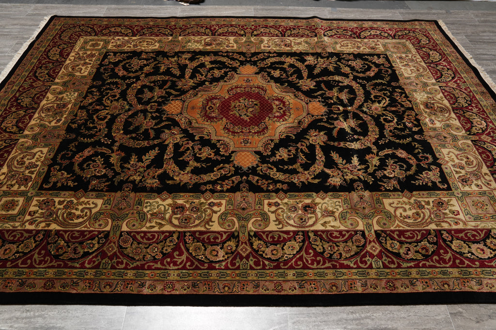8 x 10 Quality Jaipur Rug Lustrous Dense Wool Black Burgudny #F-4575