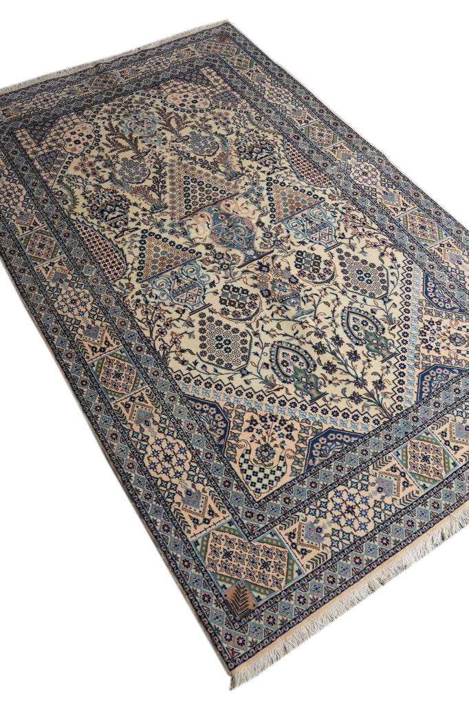 5 x 8 Authentic Signed Persian Green Nain Rug Wool and Silk Handmade Iran-#PIX-4241