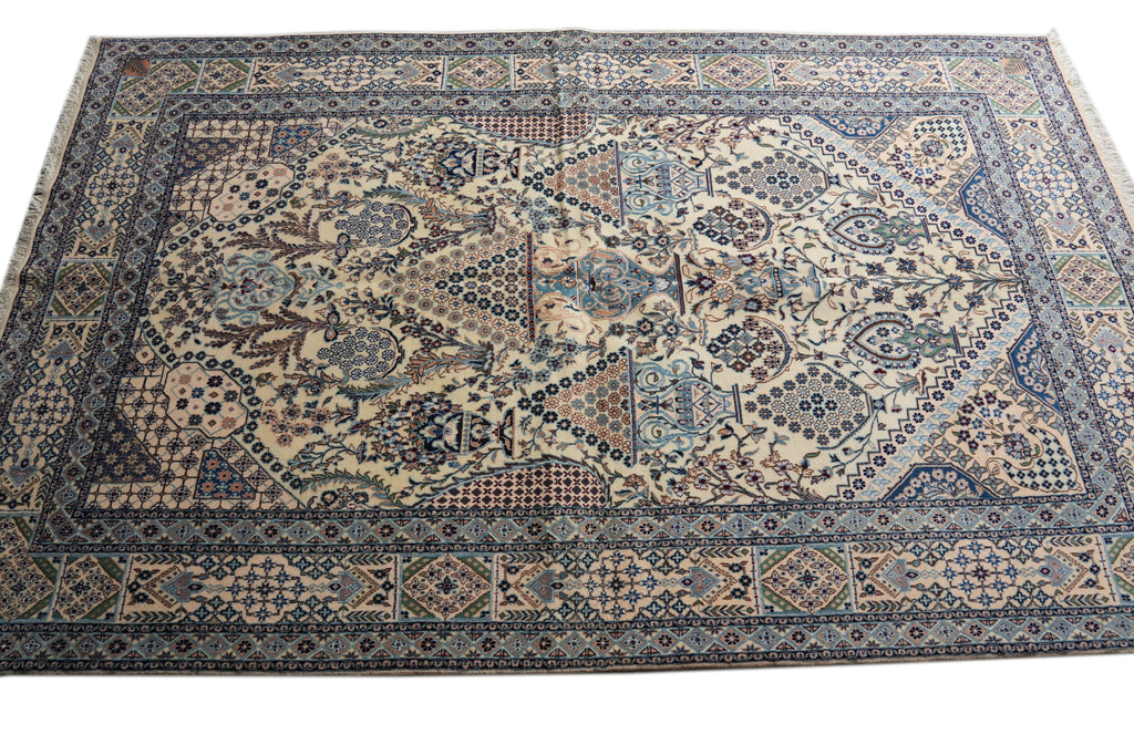 5 x 8 Authentic Signed Persian Green Nain Rug Wool and Silk Handmade Iran-#PIX-4241