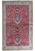 Load image into Gallery viewer, A traditional oriental area rug with a deep red field, featuring a central medallion, floral motifs, and an ornate patterned border in cream, blue, and beige tones.