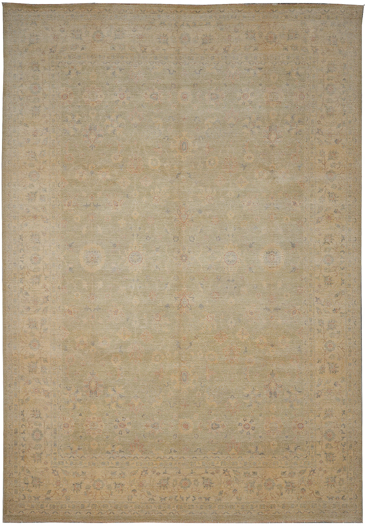 9 x 12 Neutral Faded Light Green Chobi Peshawar Rug 
