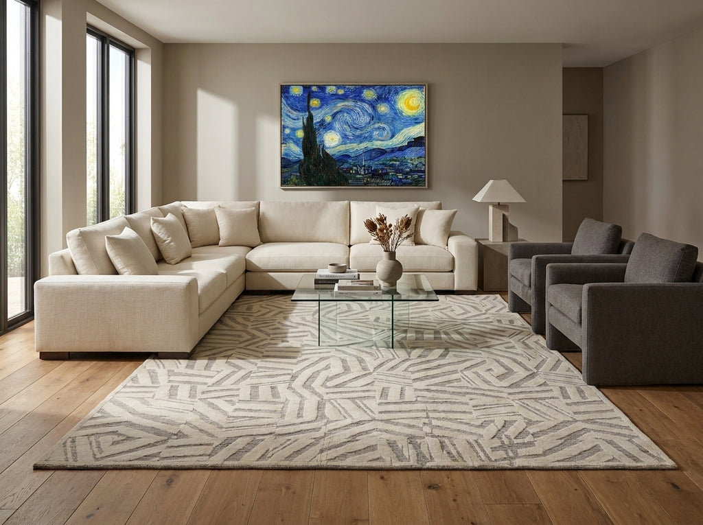 10 x 14 New Imported Handmade Raised Wool Pile Modern Rug Ivory Taupe #F-3306