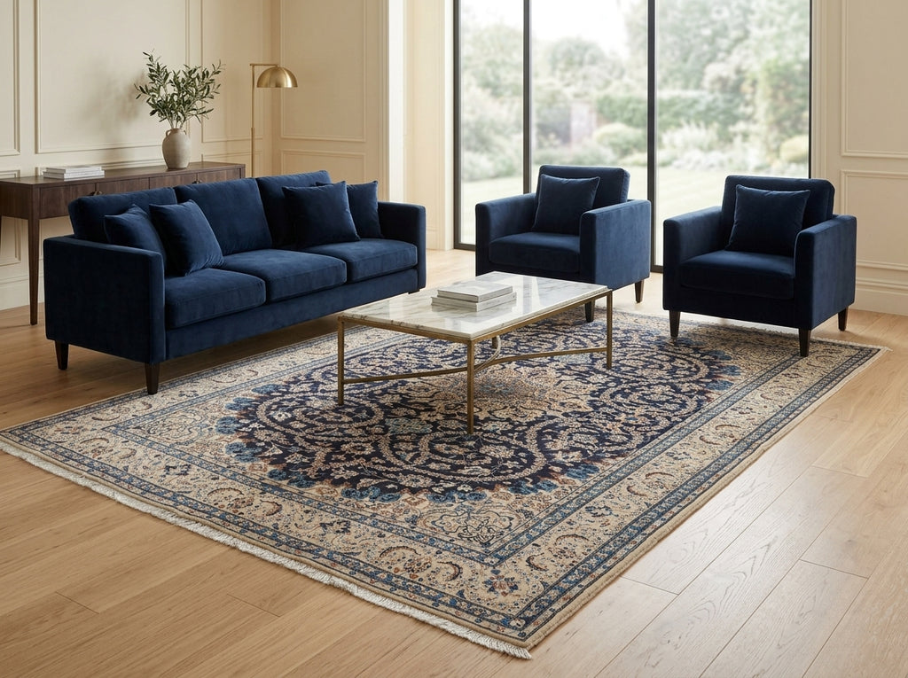 6.9 x 10 Ivory Persian Wool & Silk Nain Rug #PIX-16739