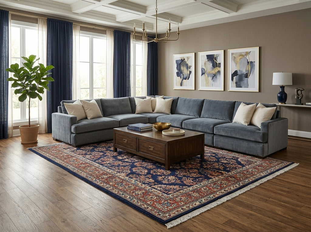 7.3 x 9.8 Navy Blue Fine Persian Sarouk Rug #B-72319