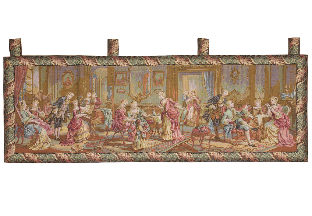 Decorative tapestry with classical scene on a white background