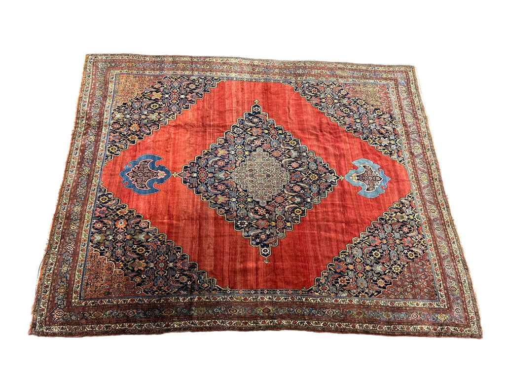 14.9 x 18.6 1900's Unusual ANTIQUE Large Handmade Persian BIJAR Rug Pix-330