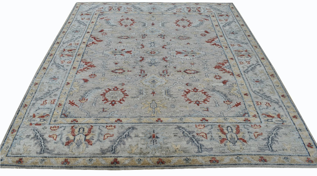 8x10 Gray Oushak Zigler New Handmade Wool Rug, featuring intricate patterns and luxurious texture, perfect for adding elegance and warmth to any modern or traditional interior.