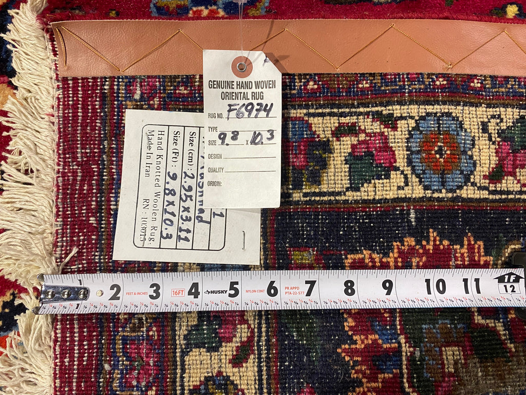 9.8 x 10.3 Square Persian Rug Signed Traditional Burgundy Blue #F-6974