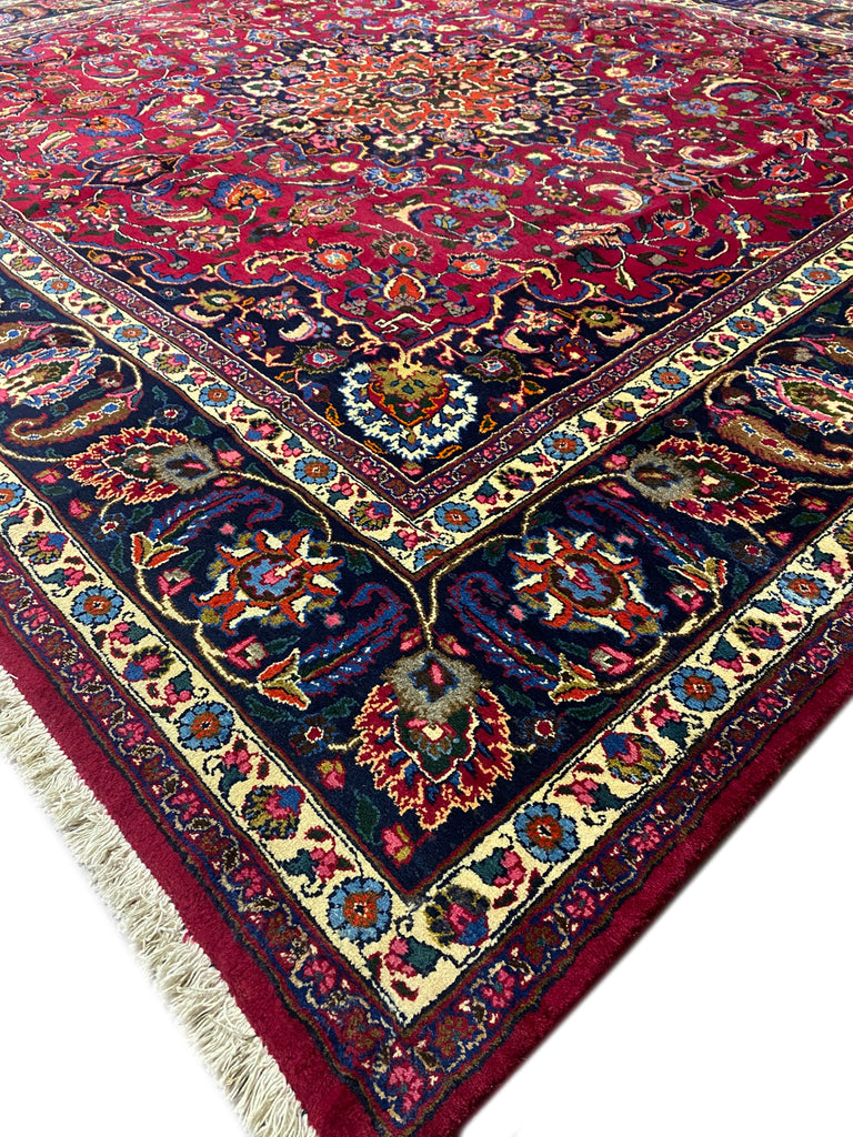 9.8 x 10.3 Square Persian Rug Signed Traditional Burgundy Blue #F-6974