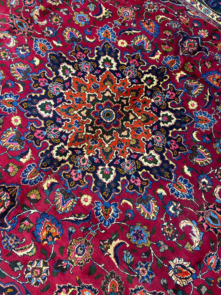 9.8 x 10.3 Square Persian Rug Signed Traditional Burgundy Blue #F-6974
