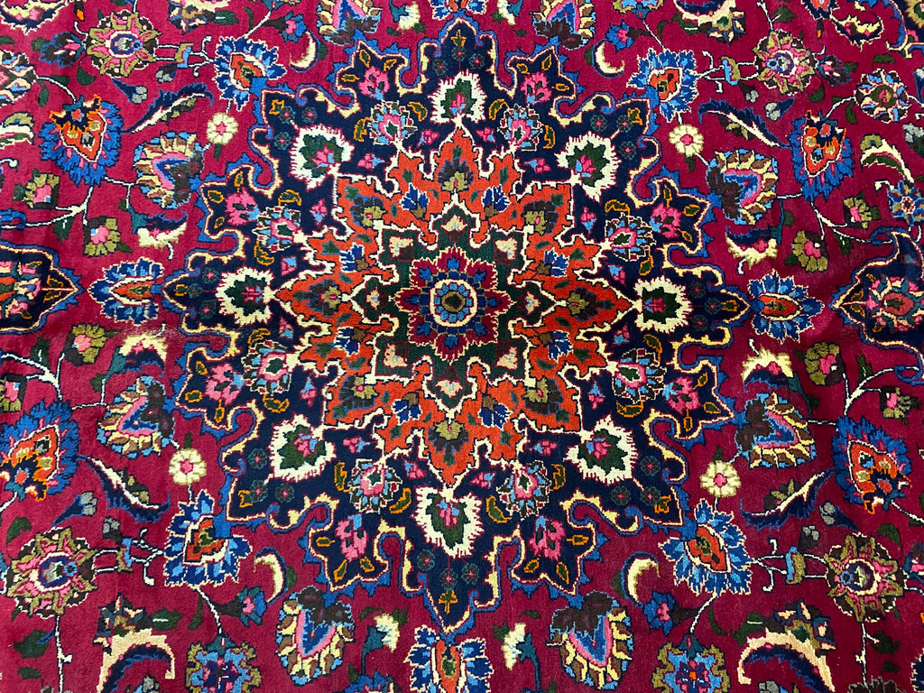 9.8 x 10.3 Square Persian Rug Signed Traditional Burgundy Blue #F-6974