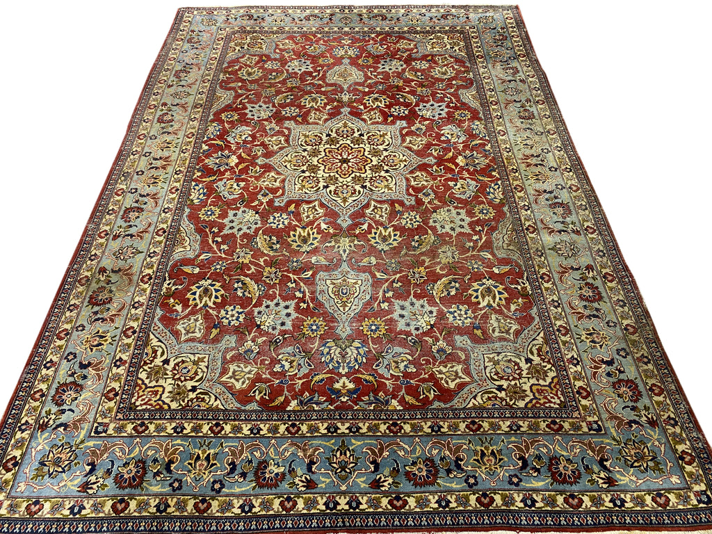 7 x 10 Semi-Antique Persian Tabriz Wool Rug 1970's #F-6397