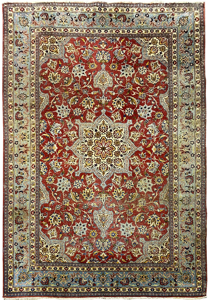 7 x 10 Semi-Antique Persian Tabriz Wool Rug 1970's #F-6397