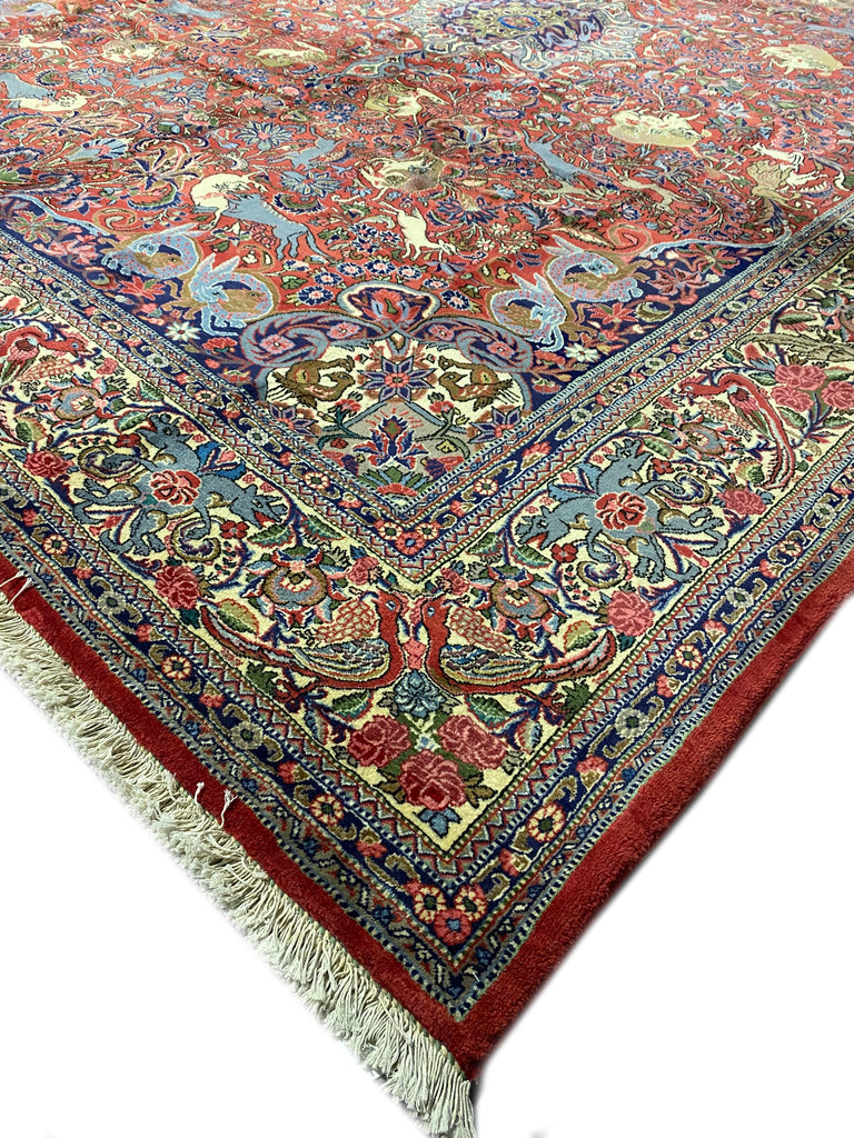 10 x 13.8 Exotic Quality Persian Bijar Rug Animal Hunting Pattern #F-6979